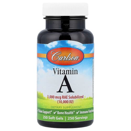 Carlson, Vitamin A, 3,000 mcg RAE (10,000 IU), 250 Soft Gels