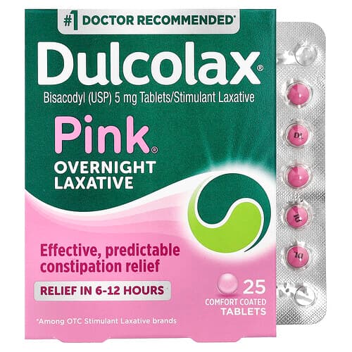 Dulcolax, Pink® Overnight Laxative, 5 mg, 25 Comfort Coated Tablets