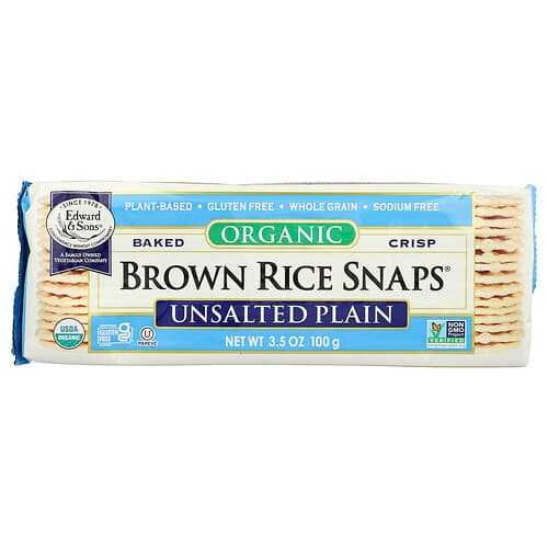 Edward & Sons, Organic Baked Crisp Brown Rice Snaps®, Unsalted Plain, 3.5 oz (100 g)