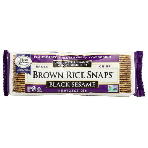 Edward & Sons, Baked Crisp Brown Rice Snaps®, Black Sesame, 3.5 oz (100 g)