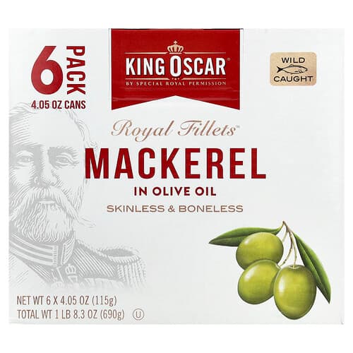 King Oscar, Royal Fillets™, Mackerel in Olive Oil, 6 Pack, 4.05 oz (115 g) Each