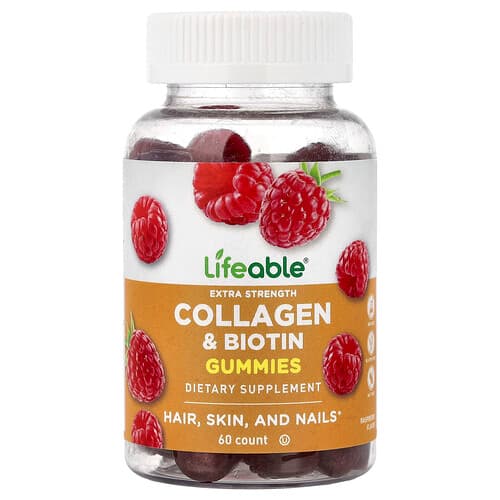 Lifeable, Collagen & Biotin Gummies, Raspberry, 60 Gummies