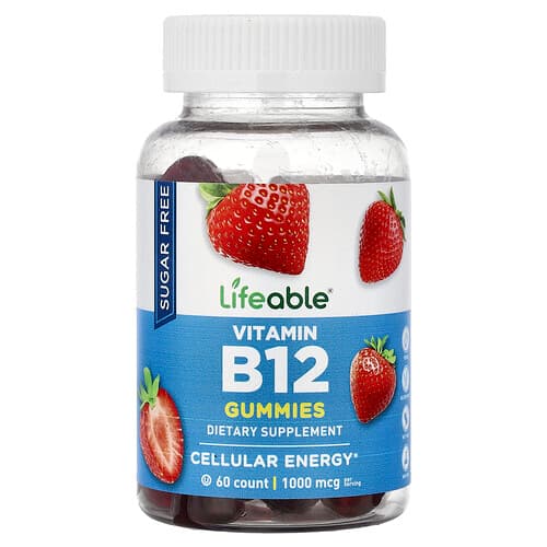 Lifeable, Vitamin B12 Gummies, Sugar Free, Strawberry, 60 Gummies (500 mcg per Gummy)