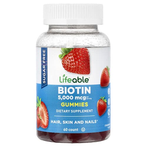 Lifeable, Biotin Gummies, Sugar Free, Strawberry, 60 Gummies (2,500 mcg per Gummy)