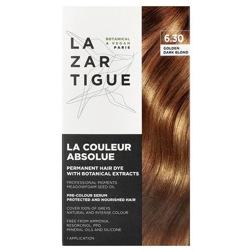 Lazartigue, Permanent Hair Dye with Botanical Extracts, 6.30 Golden Dark Blond, 1 Application