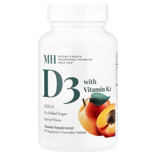 Michael's Health, D3 with Vitamin K2, Apricot, 90 Vegetarian Chewable Tablets