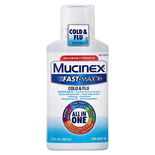 Mucinex, Fast-Max Cold & Flu, Maximum Strength, Ages 12+, 6 fl oz (180 ml)