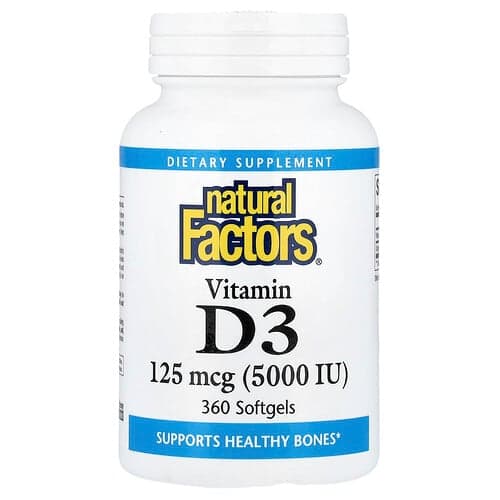 Natural Factors, Vitamin D3, 125 mcg (5,000 IU), 360 Softgels