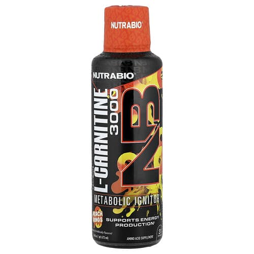 NutraBio, LeanShots, L-Carnitine 3000, Peach Rings, 16 fl oz (473 ml)