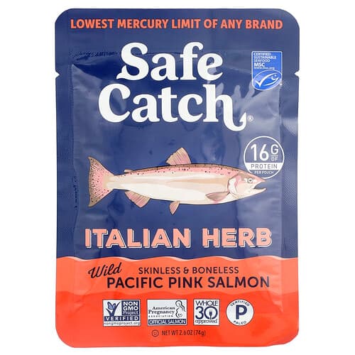 Safe Catch, Wild Pacific Pink Salmon, Skinless & Boneless, Italian Herb, 2.6 oz (74 g)