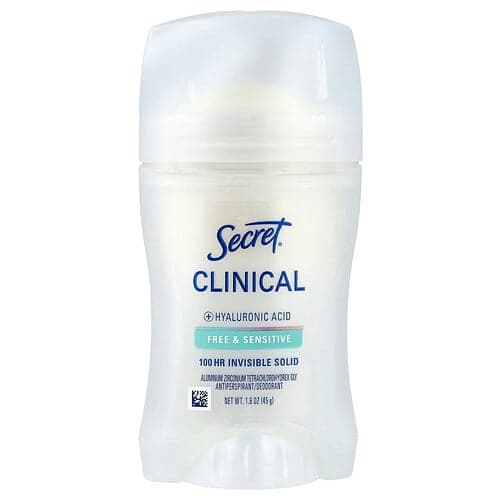 Secret, Clinical 100 HR Invisible Solid Deodorant, Free & Sensitive, 1.6 oz (45 g)