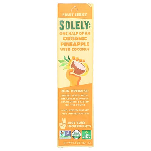 Solely, Fruit Jerky, Organic Pineapple with Coconut, 0.8 oz (23 g)