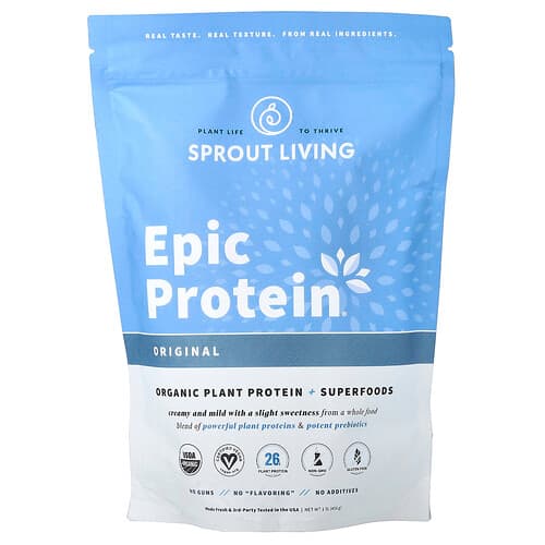 Sprout Living, Epic Protein®, Organic Plant Protein + Superfoods, Original, 1 lb (456 g)