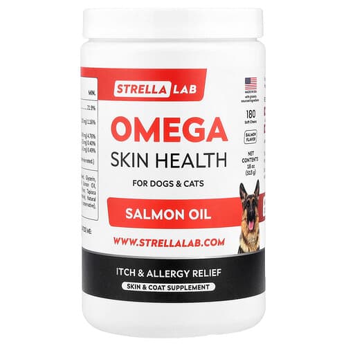 StrellaLab, Omega Skin Health, For Dogs & Cats, Salmon, 180 Soft Chews, 18 oz (513 g)