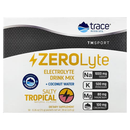 Trace, TM Sport, ZEROLyte, Electrolyte Drink Mix + Coconut Water, Salty Tropical, 30 Packets, 0.26 oz (7.5 g) Each