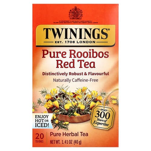 Twinings, Pure Herbal Tea, Pure Rooibos Red Tea, Caffeine Free, 20 Tea Bags, 1.41 oz (40 g)