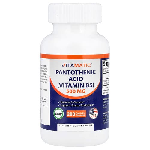 Vitamatic, Pantothenic Acid, 500 mg, 200 Vegetable Capsules