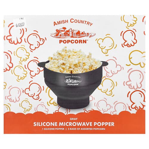 Amish Country Popcorn, Silicone Microwave Popcorn Popper, Gray, 4 Pieces