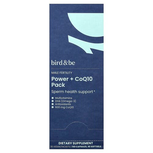 Bird and Be, Male Fertility Power + CoQ10 Pack, 30 Vegan Packets