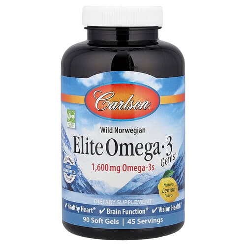 Carlson, Wild Norwegian, Elite Omega-3 Gems®, Natural Lemon, 90 Soft Gels