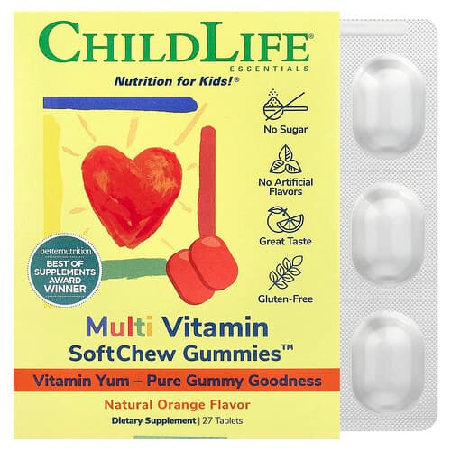 ChildLife Essentials, Essentials, Multi Vitamin SoftChew Gummies™, Natural Orange, 27 Tablets