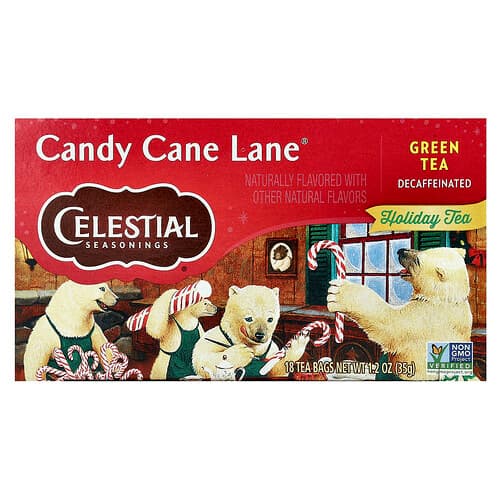 Celestial Seasonings, Holiday Green Tea, Candy Cane Lane®, Decaf, 18 Tea Bags, 1.2 oz (35 g)