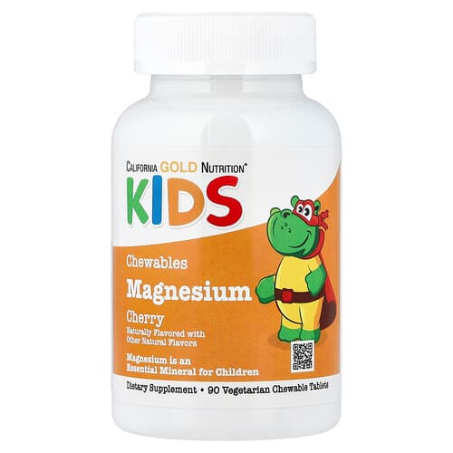 California Gold Nutrition, Chewable Magnesium for Children, Cherry, 90 Vegetarian Tablets (50 mg per Tablet)