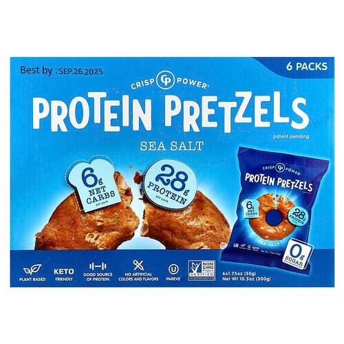 Crisp Power, Protein Pretzels, Sea Salt, 6 Bags, 1.75 oz (50 g) Each