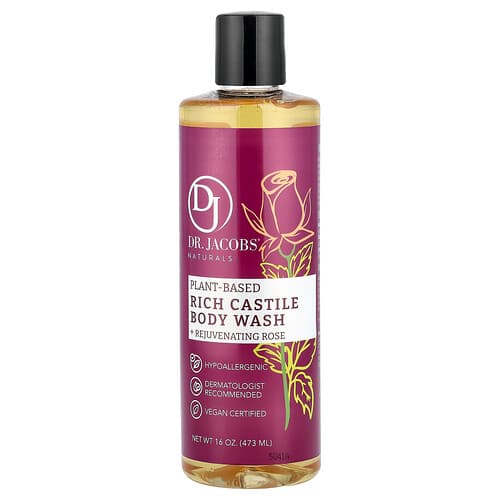 Dr. Jacobs Naturals, Plant-Based Rich Castile Body Wash, Rejuvenating Rose, 16 oz (473 ml)