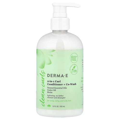 DERMA E, Clean Curls, 2-in-1 Curl Conditioner + Co-Wash, For Wavy, Curly and Coily Hair, 12 fl oz (355 ml)