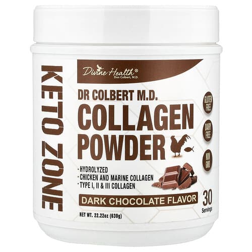 Divine Health, Dr. Colbert's Keto Zone, Collagen Powder, Dark Chocolate, 22.22 oz (630 g)
