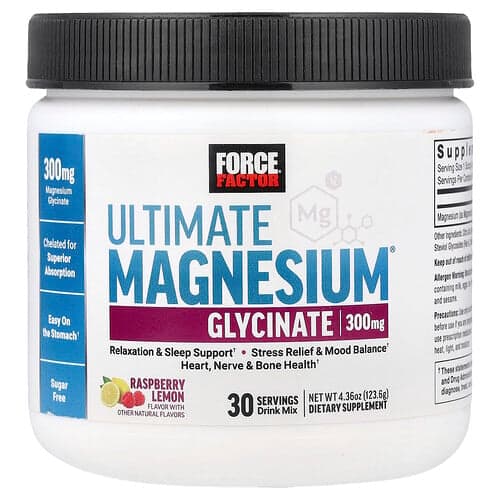 Force Factor, Ultimate Magnesium® Glycinate Drink Mix, Raspberry Lemon, 4.36 oz (123.6 g)