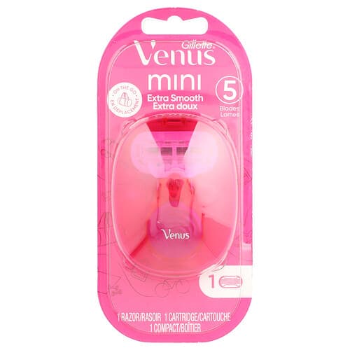 Gillette, Venus, Mini Razor, Extra Smooth, 1 Razor, 1 Cartridge, 1 Compact