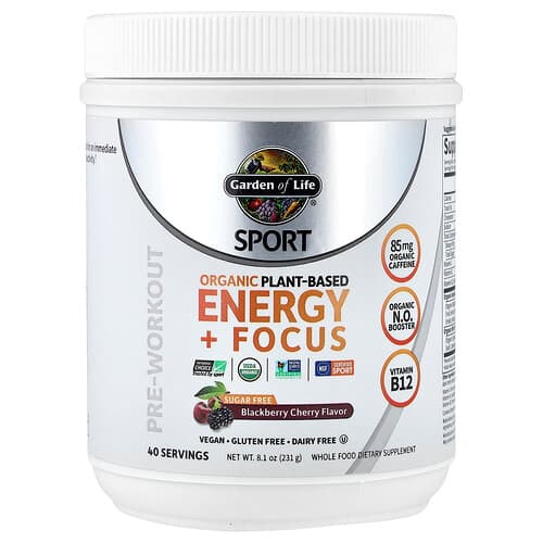Garden of Life, Sport, Organic Plant-Based Energy + Focus, Pre-Workout, Blackberry Cherry, 8.1 oz (231 g)