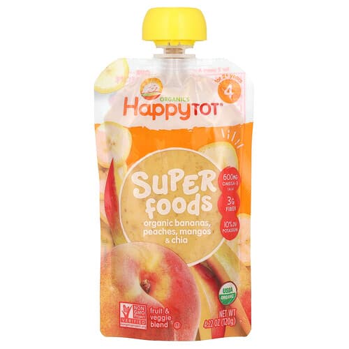 Happy Family Organics, Happy Tot, Super Foods, Stage 4, Bananas, Peaches, Mangos & Chia, 4.22 oz (120 g)