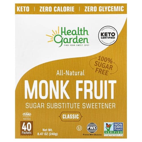 Health Garden, All-Natural Monk Fruit Sweetener, Classic, 40 Packets, 8.47 oz (240 g)