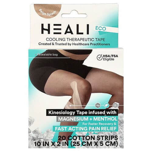 Heali Medical Corp, Cooling Therapeutic Kinesiology Tape, Beige Splash , 20 Pre-Cut Strips