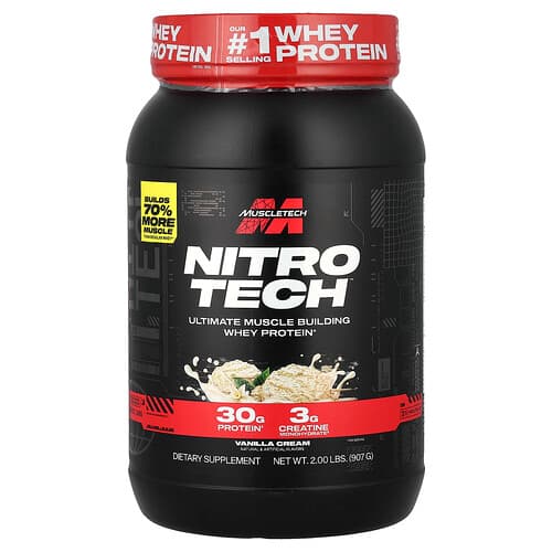 MuscleTech, Nitro-Tech™ Ultimate Muscle Building Whey Protein, Vanilla Cream, 2 lbs (907 g)