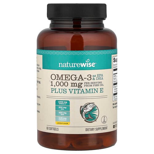NatureWise, Omega 3 plus Vitamin E, Lemon, 60 Softgels
