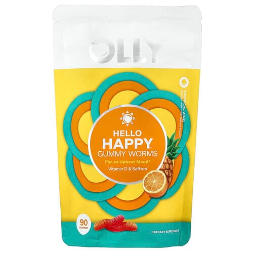 OLLY, Hello Happy® Gummy Worms, Tropical Zing, 90 Gummies