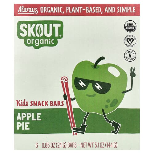 Skout Organic, Kids Snack Bars, Apple Pie, 6 Bars, 0.85 oz (24 g) Each