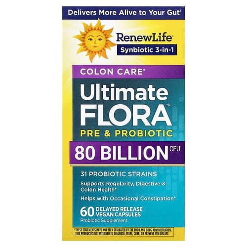 Renew Life, Colon Care, Ultimate Flora™ Pre & Probiotic, 60 Delayed Release Vegan Capsules