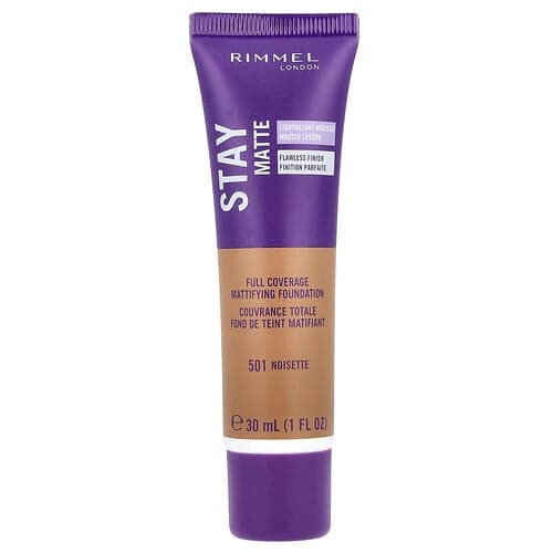 Rimmel London, Stay Matte, Full Coverage Mattifying Foundation, 501 Noisette, 1 fl oz (30 ml)