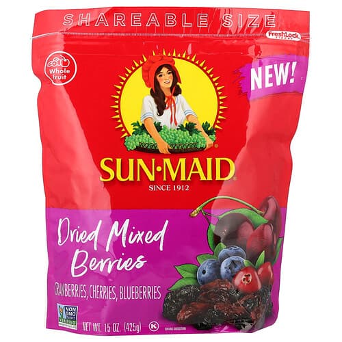 Sun-Maid, Dried Mixed Berries, Cranberries, Cherries & Blueberries, 15 oz (425 g)