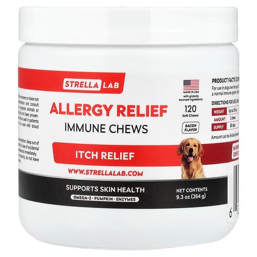 StrellaLab, Allergy Relief, Immune Chews, For Dogs, Bacon, 120 Soft Chews, 9.3 oz (264 g)