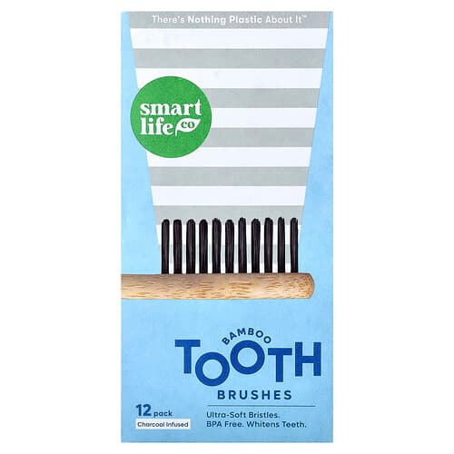 SmartLifeCo, Bamboo Toothbrushes, Charcoal Infused, 12 Pack