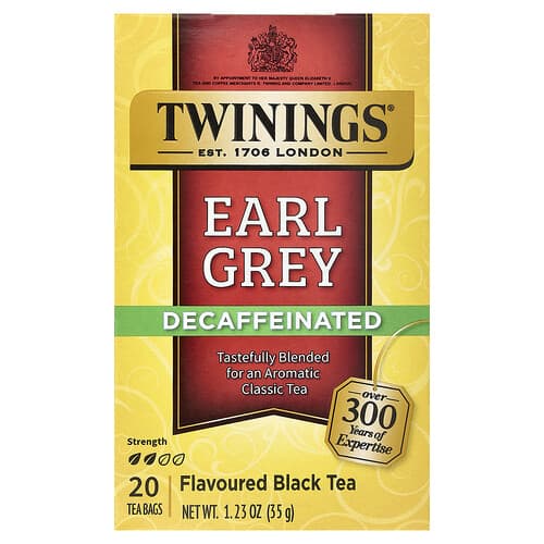 Twinings, Flavored Black Tea, Earl Grey, Decaffeinated, 20 Tea Bags, 1.23 oz (35 g)