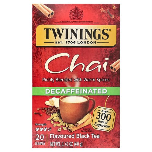 Twinings, Flavored Black Tea, Chai, Decaffeinated , 20 Tea Bags, 1.41 oz (40 g)