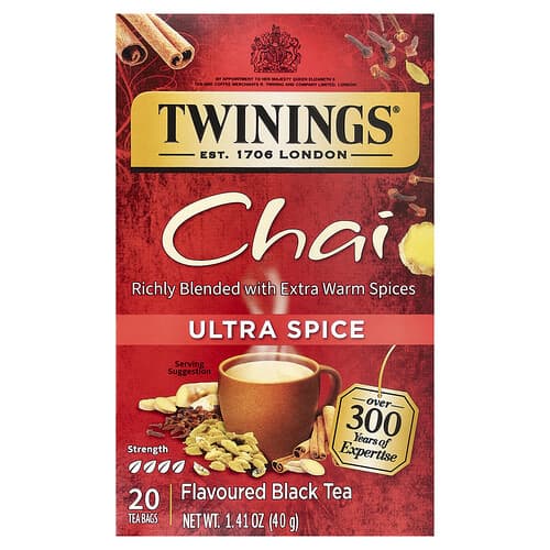 Twinings, Flavored Black Tea, Chai, Ultra Spice , 20 Tea Bags, 1.41 oz (40 g)