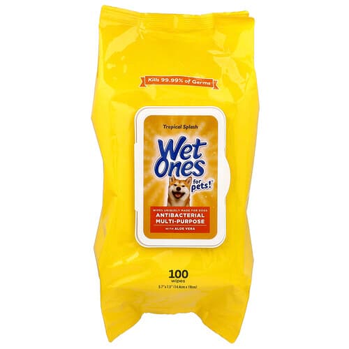 Wet Ones, For Pets!, Antibacterial Multi-Purpose Wipes, For Dogs, Tropical Splash, 100 Wipes